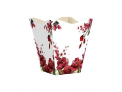 CACHEPOT VINTAGE FLORES GRANDE BRANCO/VERMELHO