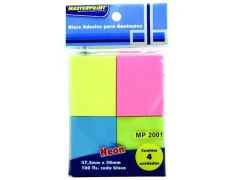BLOCO ADESIVO ANOTACAO 37,5X50MM NEON 4 CORES 4X100FLS