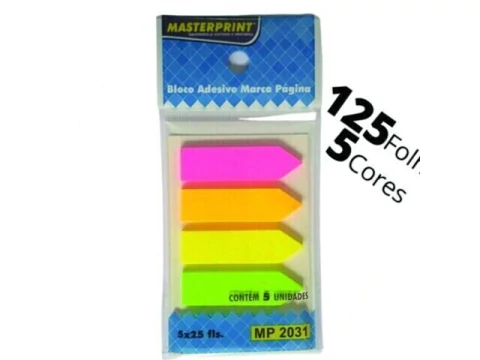 BLOCO ADESIVO MARCA PAGINA SETA NEON 5 CORES 5X25FLS