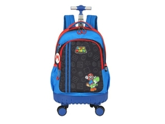 MOCHILA DE CARRINHO ESCOLAR INFANTIL SUPER MARIO PRETO C RODINHA 360°