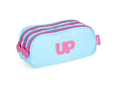 ESTOJO TRIPLO ESCOLAR JUVENIL AZUL COM ZIPER ROSA UP4YOU