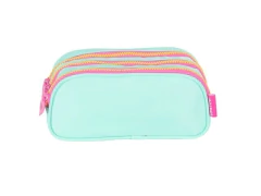 ESTOJO TRIPLO ESCOLAR JUVENIL TURQUESA COM ZIPER ROSA UP4YOU - Papelaria Visão
