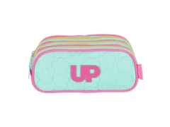 ESTOJO TRIPLO ESCOLAR UP4YOU ROSA COM ZIPER AMARELO E AZUL TIFFANY