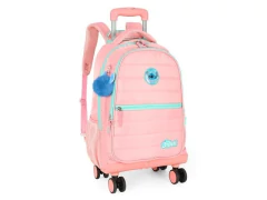 MOCHILA DE CARRINHO ESCOLAR INFANTIL ROSA STITCH RODINHA 360° na internet