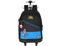 MOCHILA DE CARRINHO ESCOLAR INFANTIL AZUL MARIO BROS