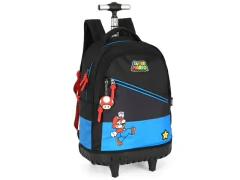 MOCHILA DE CARRINHO ESCOLAR INFANTIL AZUL MARIO BROS - comprar online