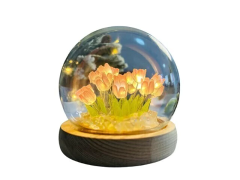 FLOR ARTIFICIAL NA CUPULA 9,5CM TULIPAS COM LED LTGS4208