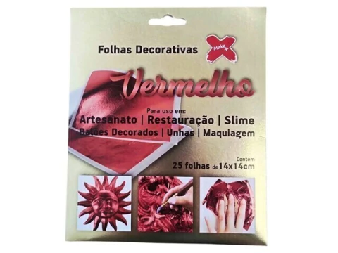 FOLHAS DECORATIVAS VERMELHA 14X14CM COM 25FLS