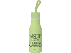 GARRAFA INOX 460ML COLOR FRASES COM ALCA SORTIDAS - Papelaria Visão