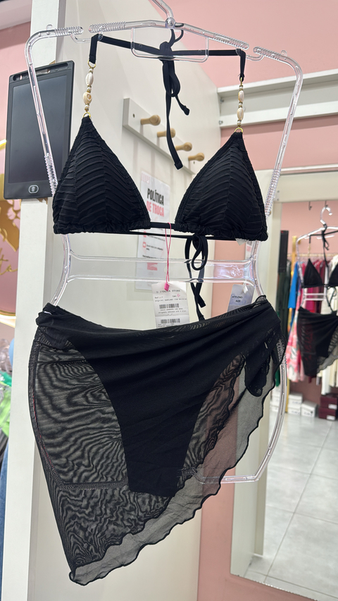 Biquíni preto com detalhes em concha