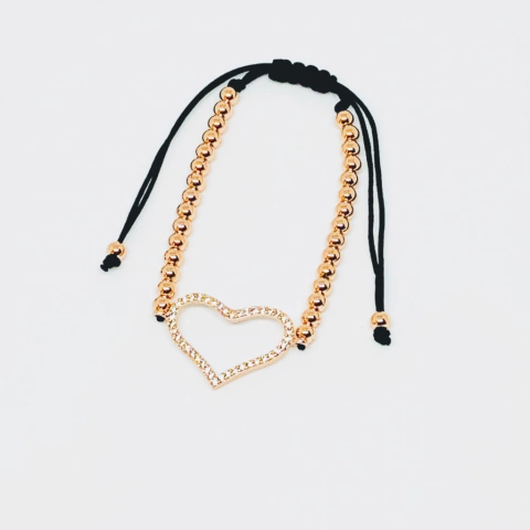 Pulsera Corazón Bolitas Rosada