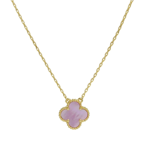collar trebol dorado y rosa