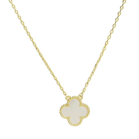 collar trebol dorado y blanco