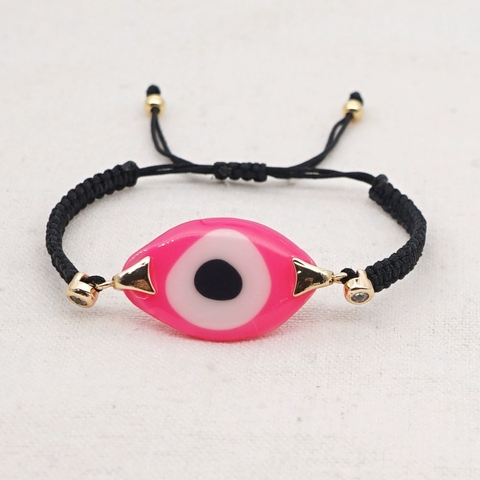 pulsera ojo grande rosa cordon negro - comprar online