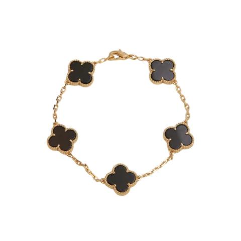 pulsera trebol negro cadena dorada