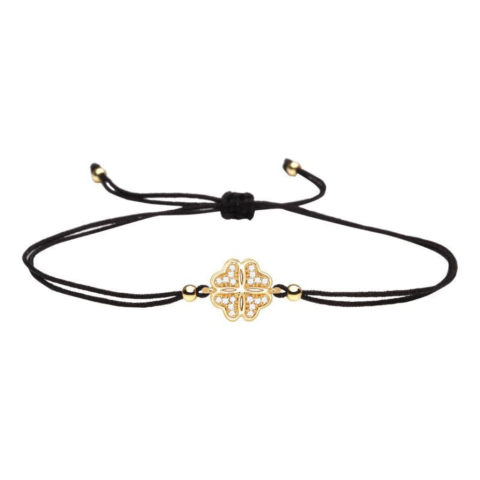 pulsera trebol negra y dorado