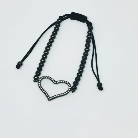 Pulsera Corazón Bolitas Negra