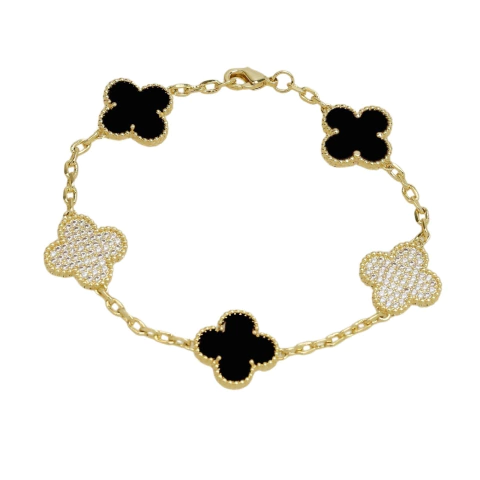 pulsera trebol dorada y negro