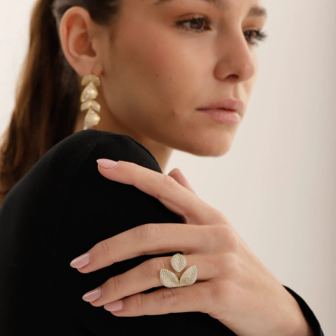 Anillo hojas dorado - comprar online