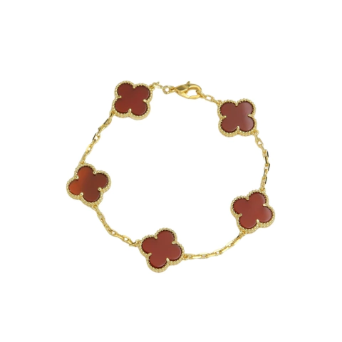 pulsera trebol rojo cadena dorada