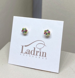 Brinco Flor Strass Multicolorido