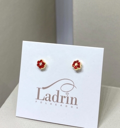Brinco Flor Strass Vermelho
