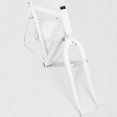 CUADRO Y HORQUILLA BICICLETA MTB 29 ACERO V-BRAKE (BLANCO)