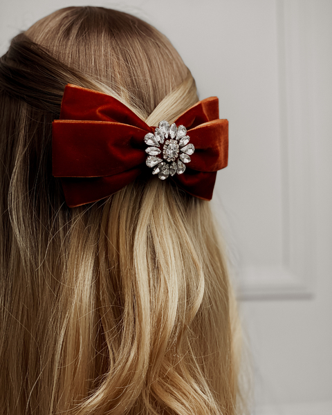 Laço Akila de veludo com pedraria - Terracota