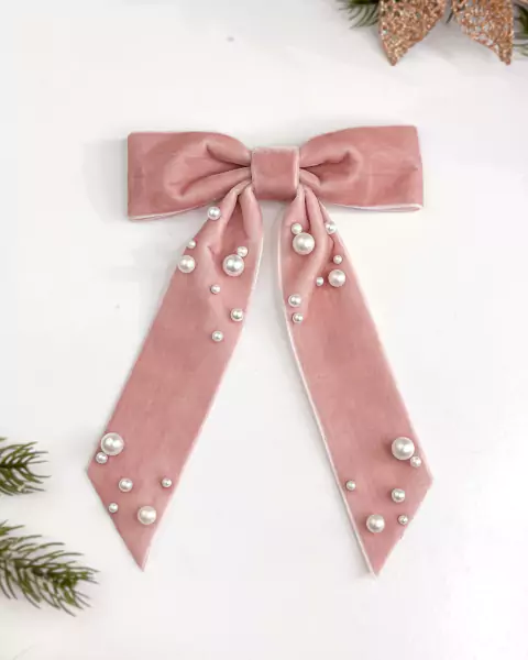 Laço Duda de Veludo com Pérolas - Rosê