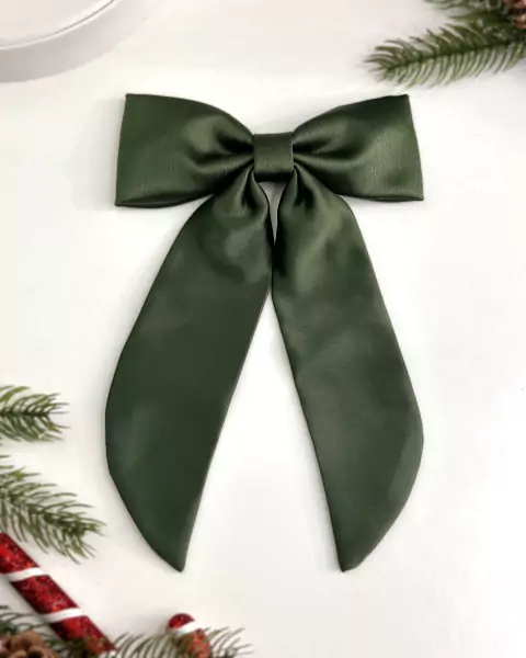 Laço Alicia em tecido Crepe acetinado com pontas - Verde musgo