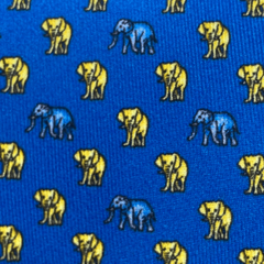 Gravata Tradicional Azul e Amarela Estampa Elefante Seda - loja online