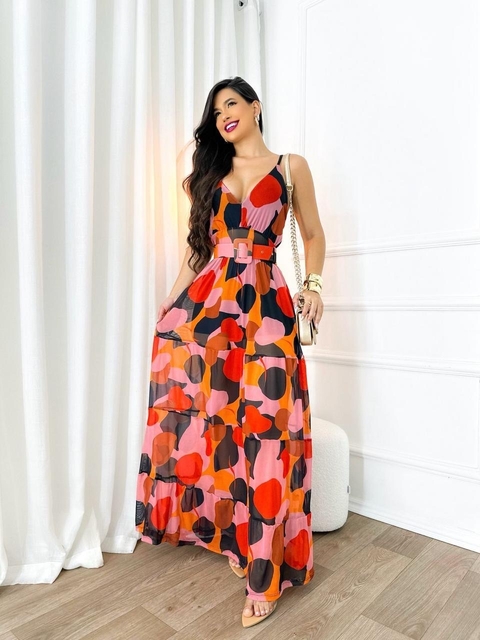 Vestido estampado + cinto - comprar online