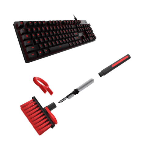 Cepillo para limpiar teclado y auriculares 5 En 1 pCleaner2. Kit de limpieza de computadora 5 en 1 pCleaner2. Incluye cerdas de nailón, una esponja flocada, un cepillo de alta densidad, una punta de bolígrafo de metal y un extractor de teclas. El cepillo 