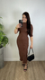 Vestido Maxi Midi Canelado Premium Marrom