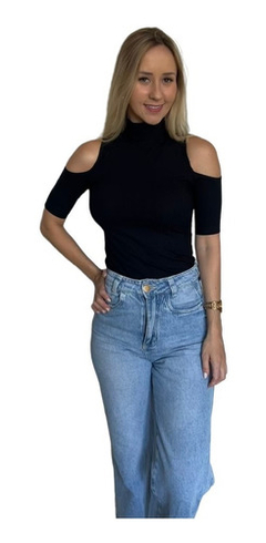 Blusa Gola Alta Ombros Abertos Manga Curta - Delavê