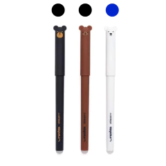 Kit 3 Canetas Apagável Gel 0.7mm Ursinhos Azul E Preto