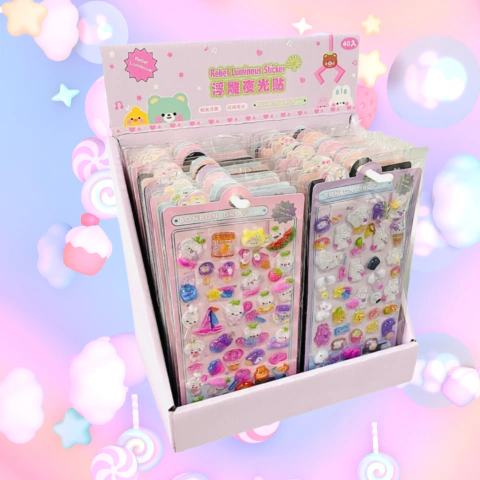 Kit 200 Adesivos 3D Bubble Alto Relevo Kawaii Fofo - 4 Cartelas
