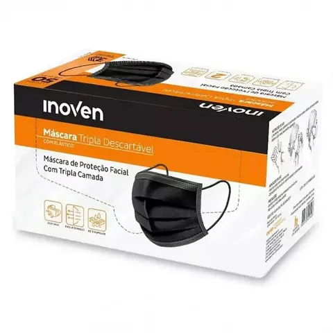 CAIXA C/ 50 UN DE MASCARA C/ELASTICO - INOVEN PRETA
