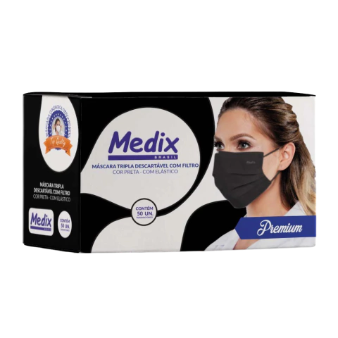 CAIXA DE MASCARA TRIPLA DESCARTÁVEL C/ELASTICO MEDIX - PRETA - comprar online