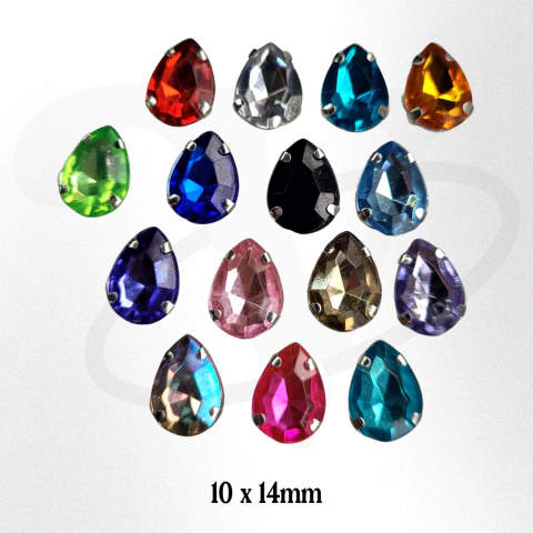 Gemas gota brillosas con base 10mmx14mm x 25 u. Calidad para soldar y pegar