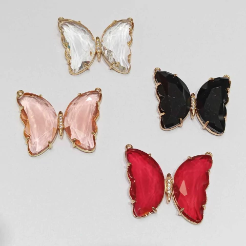 Dije mariposa de vidrio con borde dorado 18K x unidad - comprar online