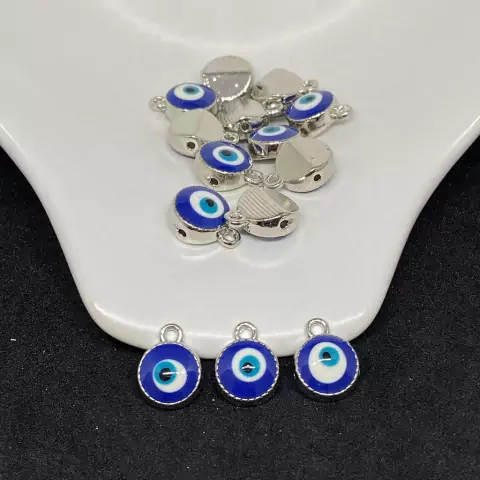 Pingente Olho Grego em Metal 10mm Com Furo Passante, Unitário - DIY Bijuteria