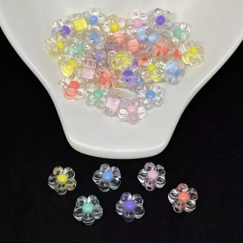 Entremeio Flor em Acrílico Tamanho 13mm Com 12 Unidades - Bijuteria Diy