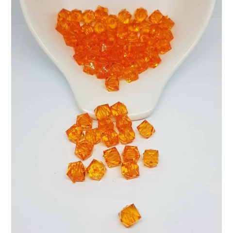 Conta Quadrada Acrílica 10mm Laranja 50 Und