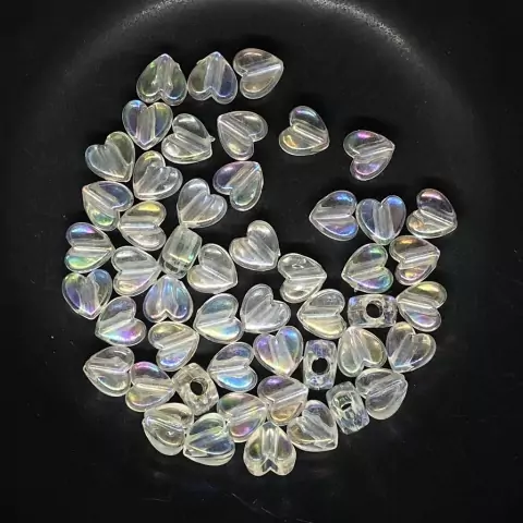 Miçanga Entremeio Coração 4x8mm Irisado Com 50 Unidades