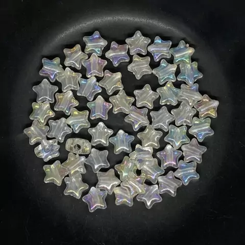 Entremeio Estrela Irisada 10mm Com Furo Passante Com 50 Unidades