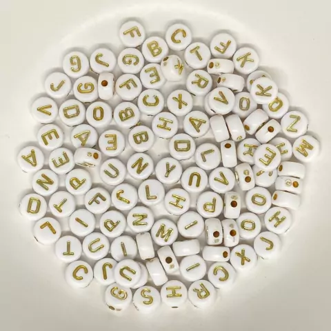 Entremeio Redondo 7mm Com Letras Douradas - Pacote Com 100 Unidades