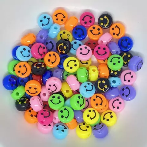 Miçanga Redonda Smile Alto Relevo Sortido 10mm Colorido Pacote com 50 Unidades - DIY Bijuterias
