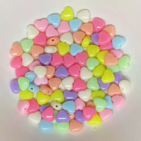 Missanga Coração Colorido 8mm Com Furo Passante - 50 Unidades