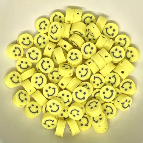 Miçanga Fimo Smile 10mm Amarelo Pacote com 20un DIY Bijuterias
